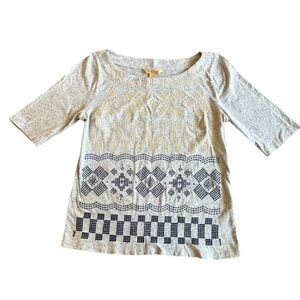 Lucky Brand Gray Fleck Embroidered Boho Top Women’s Medium